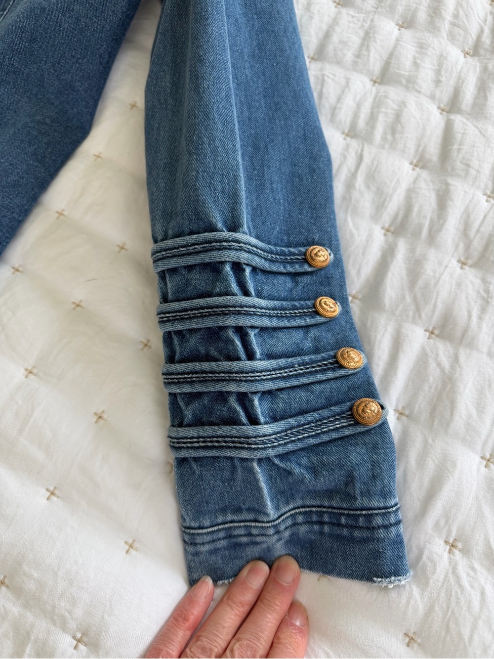 Collection By Cezele Military-Style Denim Jacket with Gold Buttons - Picture 4 of 8